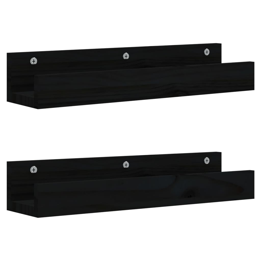 Rafturi de perete, 2 buc., negru, 50x12x9 cm, lemn masiv de pin GartenMobel Dekor