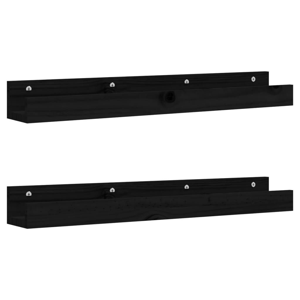 Rafturi de perete, 2 buc., negru, 80x12x9 cm, lemn masiv de pin GartenMobel Dekor