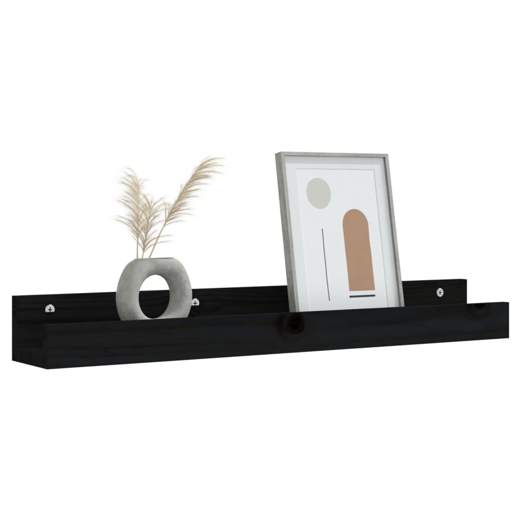 Rafturi de perete, 2 buc., negru, 80x12x9 cm, lemn masiv de pin GartenMobel Dekor