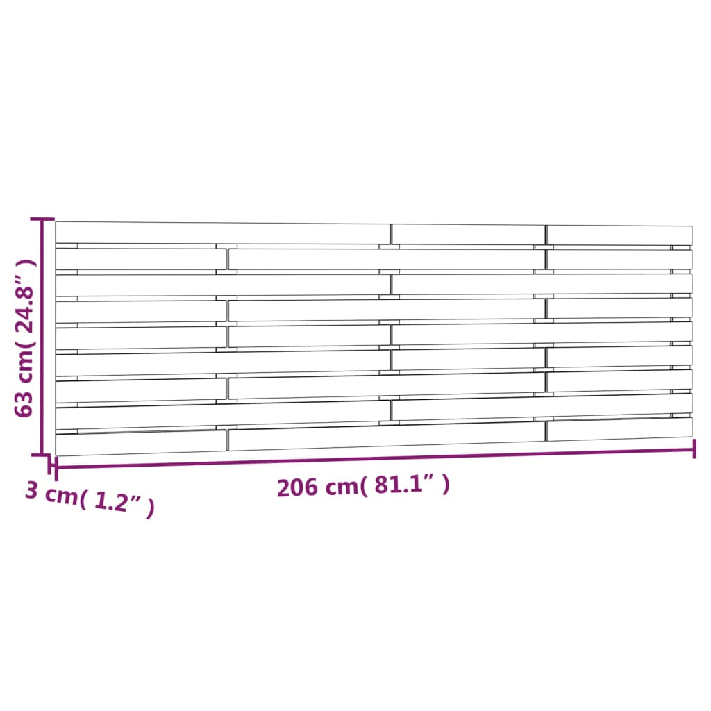 Tăblie de pat pentru perete, gri, 206x3x63 cm, lemn masiv pin GartenMobel Dekor