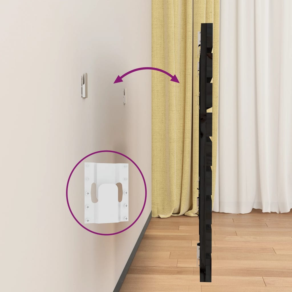 Tăblie de pat pentru perete, negru, 106x3x63 cm, lemn masiv pin GartenMobel Dekor