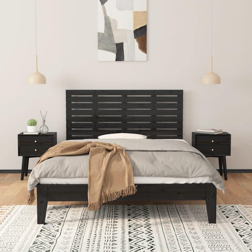 Tăblie de pat pentru perete, negru, 146x3x63 cm, lemn masiv pin GartenMobel Dekor