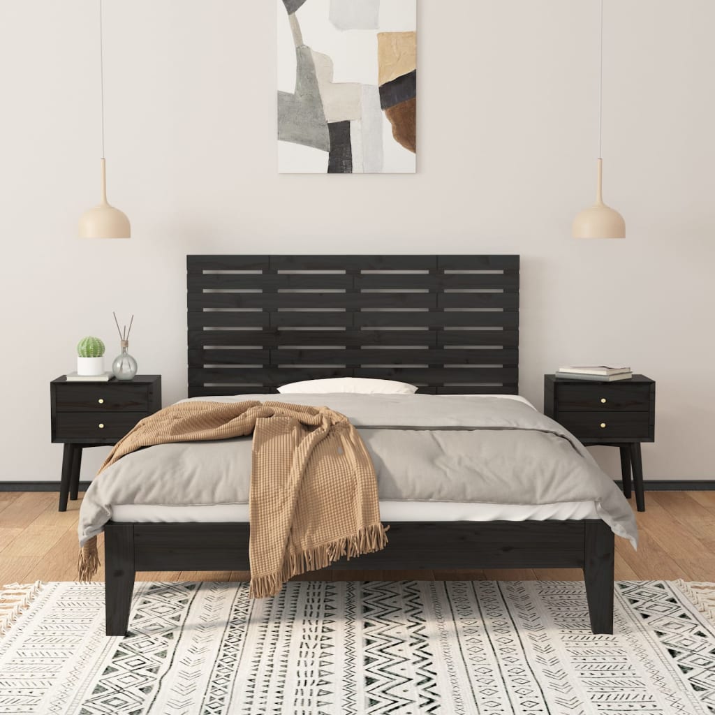 Tăblie de pat pentru perete, negru, 156x3x63 cm, lemn masiv pin GartenMobel Dekor