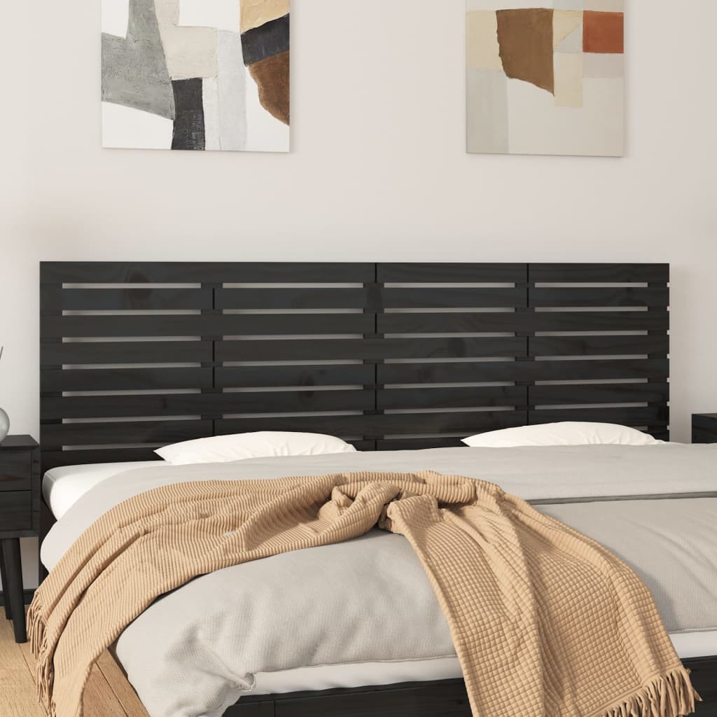 Tăblie de pat pentru perete, negru, 166x3x63 cm, lemn masiv pin GartenMobel Dekor