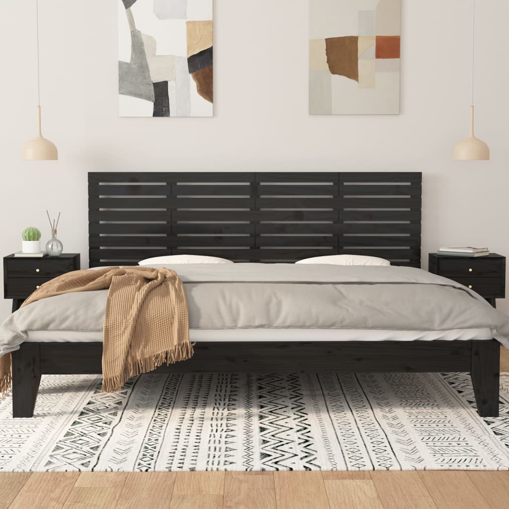 Tăblie de pat pentru perete, negru, 166x3x63 cm, lemn masiv pin GartenMobel Dekor