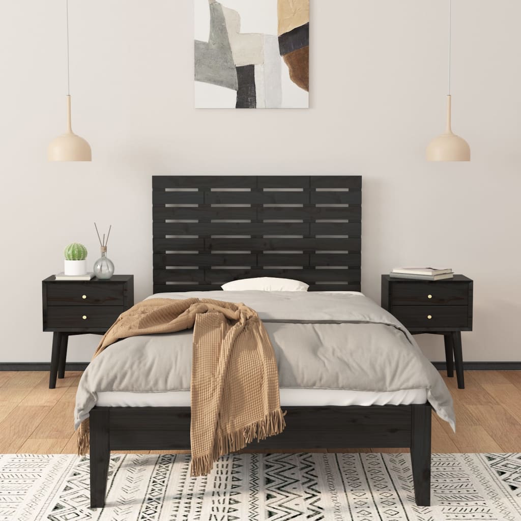 Tăblie de pat pentru perete, negru, 81x3x63 cm, lemn masiv pin GartenMobel Dekor