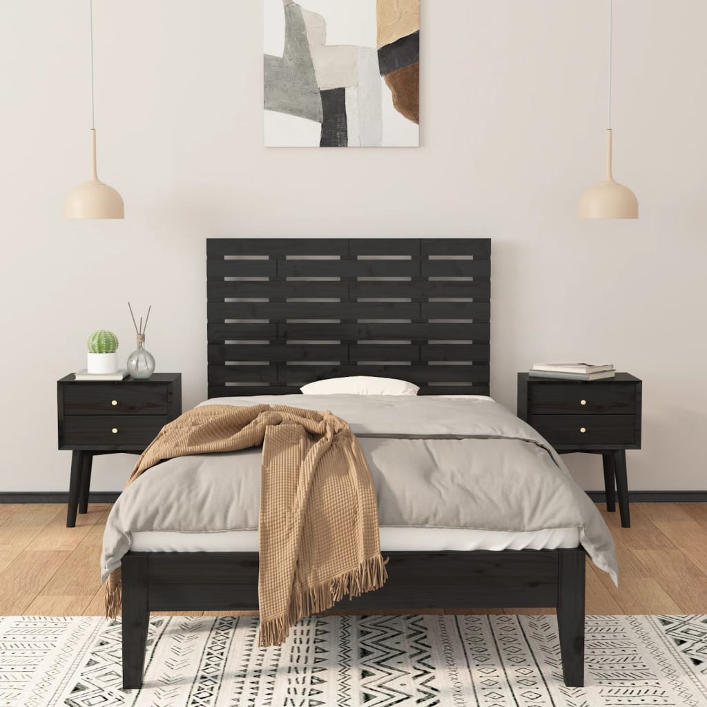 Tăblie de pat pentru perete, negru, 96x3x63 cm, lemn masiv pin GartenMobel Dekor