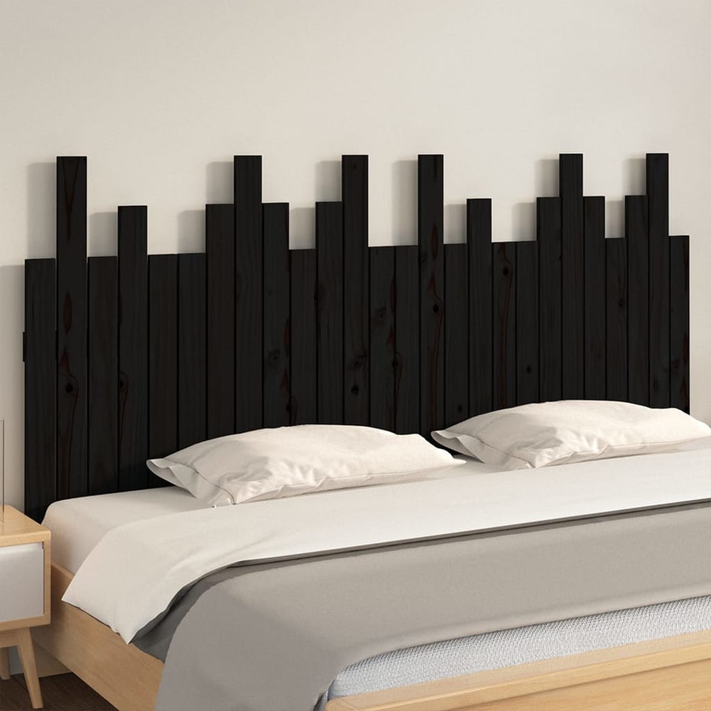 Tăblie de pat pentru perete, negru, 166x3x80 cm, lemn masiv pin GartenMobel Dekor