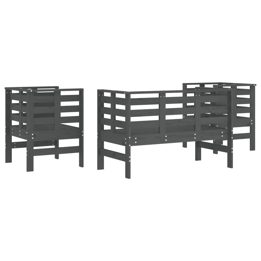 Set mobilier de grădină, 3 piese, gri, lemn masiv de pin GartenMobel Dekor