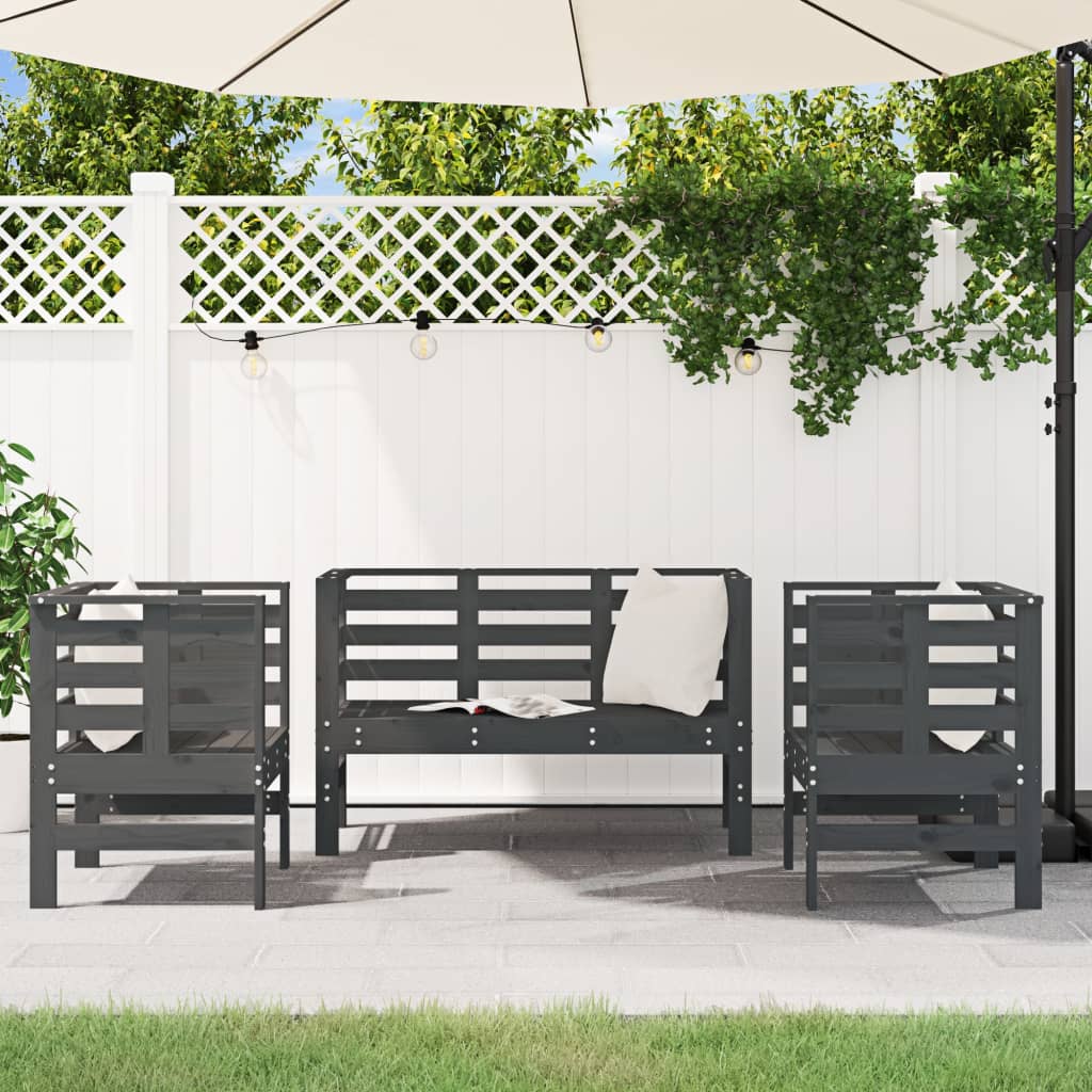 Set mobilier de grădină, 3 piese, gri, lemn masiv de pin GartenMobel Dekor