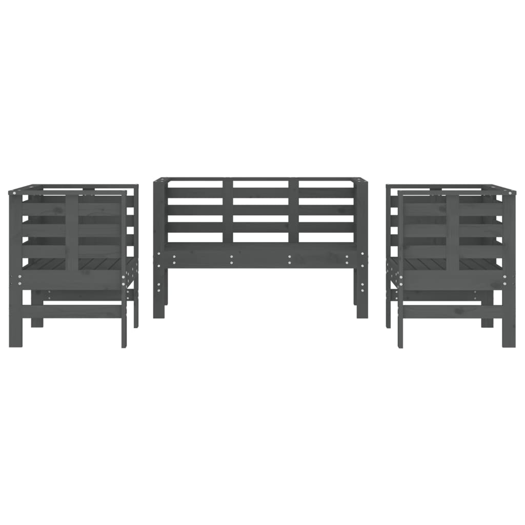 Set mobilier de grădină, 3 piese, gri, lemn masiv de pin GartenMobel Dekor