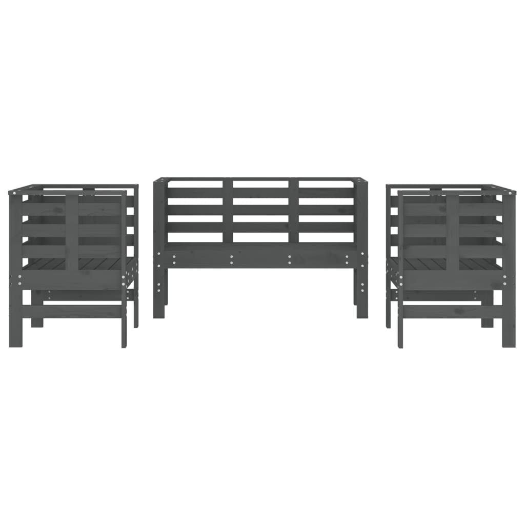 Set mobilier de grădină, 3 piese, gri, lemn masiv de pin GartenMobel Dekor