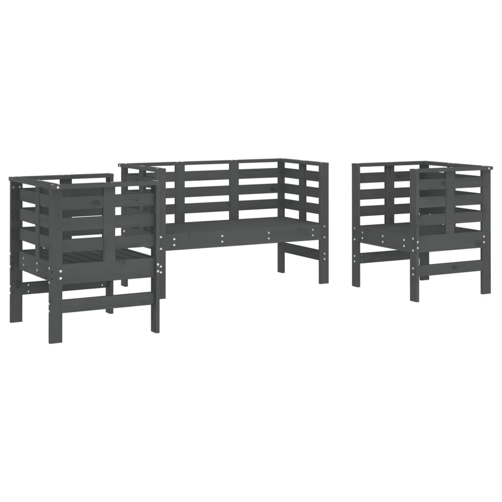 Set mobilier de grădină, 3 piese, gri, lemn masiv de pin GartenMobel Dekor