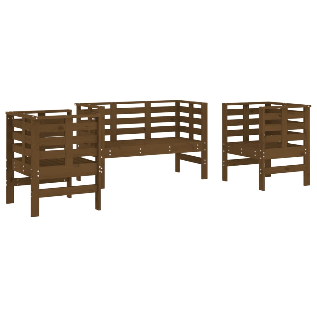 Set mobilier de grădină, 3 piese, maro miere, lemn masiv de pin GartenMobel Dekor
