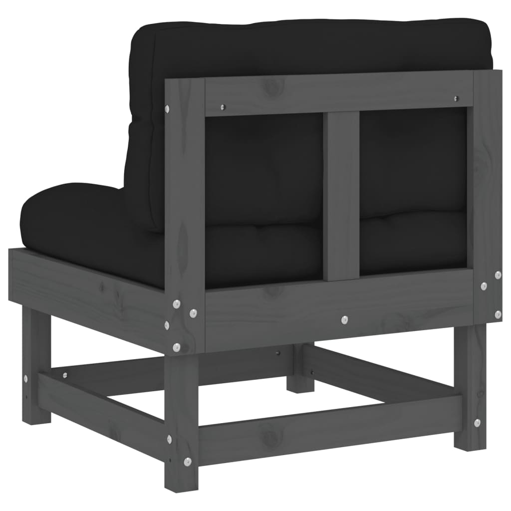 Canapea de mijloc cu perne, gri, lemn masiv de pin GartenMobel Dekor