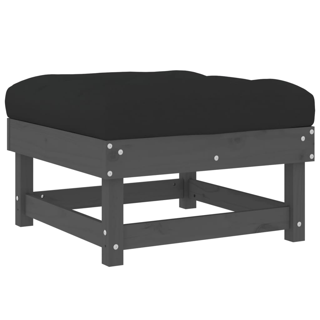 Taburet de grădină cu pernă, gri, lemn masiv de pin GartenMobel Dekor