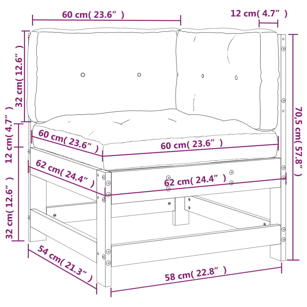 Canapea colțar cu perne, alb, lemn masiv de pin GartenMobel Dekor