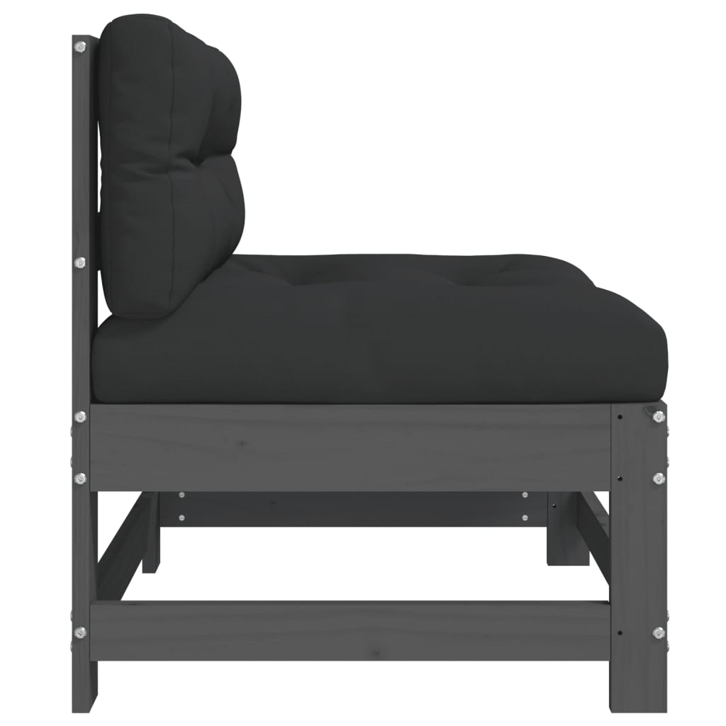 Canapea de mijloc cu perne, gri, lemn masiv de pin GartenMobel Dekor