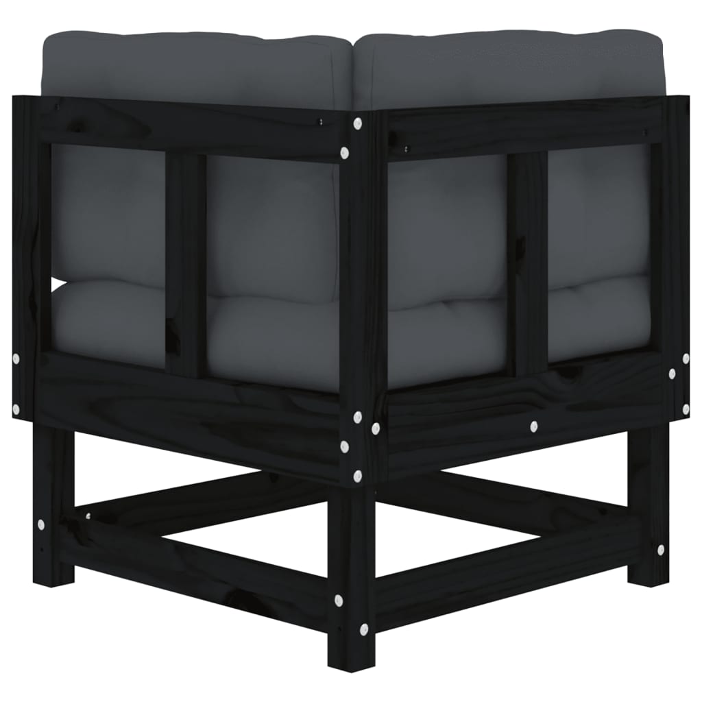 Canapele colțar cu perne, 2 buc., negru, lemn masiv de pin GartenMobel Dekor