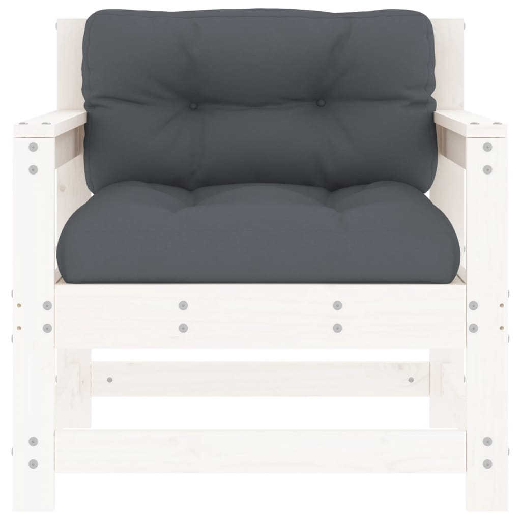 Scaune de grădină cu perne, 2 buc., alb, lemn masiv de pin GartenMobel Dekor