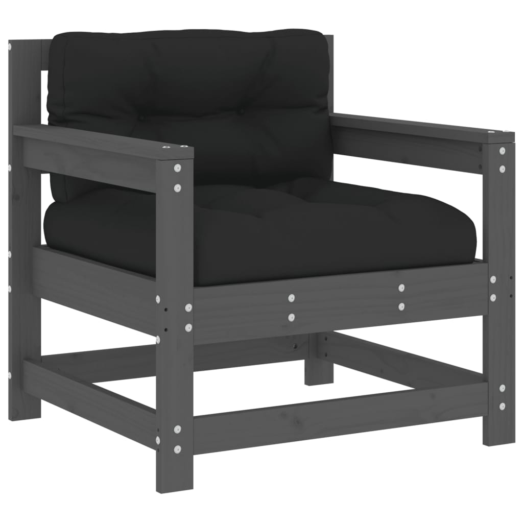 Scaune de grădină cu perne, 2 buc., gri, lemn masiv de pin GartenMobel Dekor