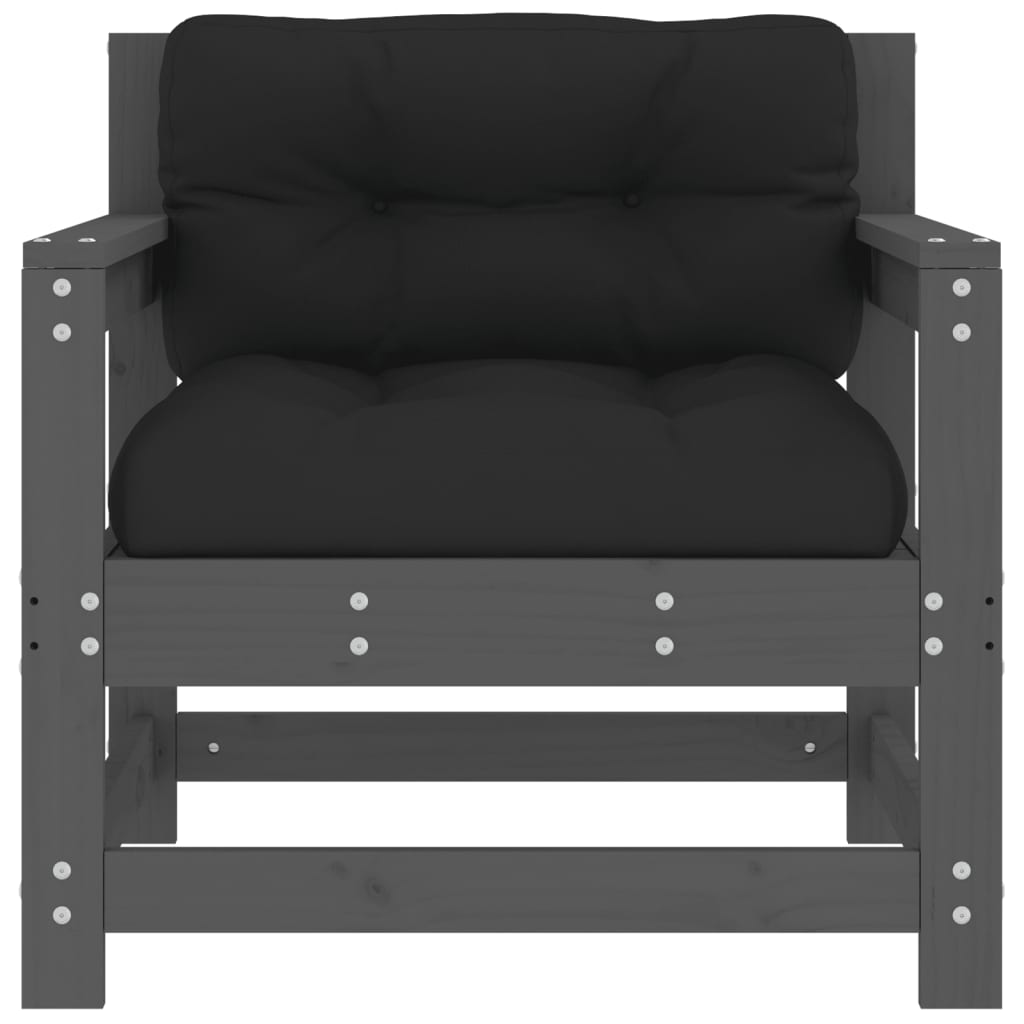 Scaune de grădină cu perne, 2 buc., gri, lemn masiv de pin GartenMobel Dekor