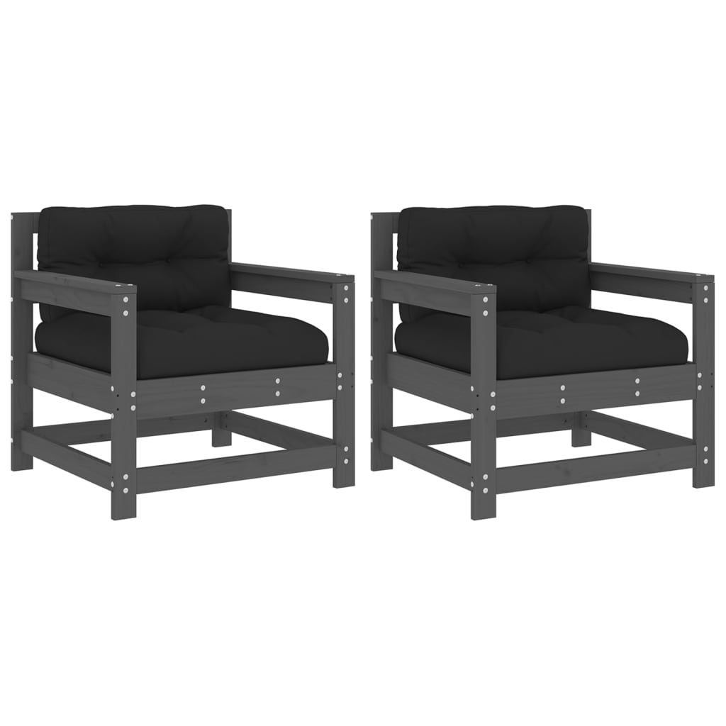 Scaune de grădină cu perne, 2 buc., gri, lemn masiv de pin GartenMobel Dekor