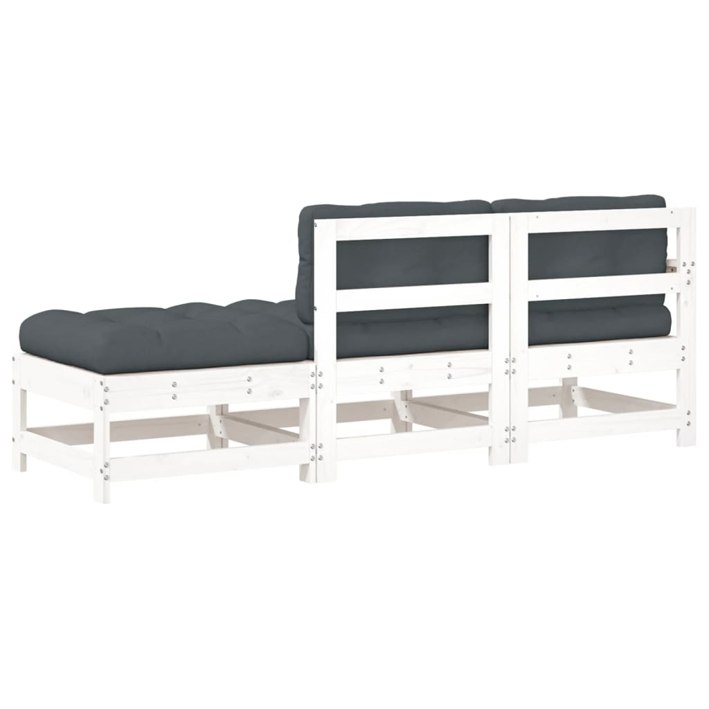 Set mobilier de grădină cu perne, 3 piese, alb, lemn masiv GartenMobel Dekor