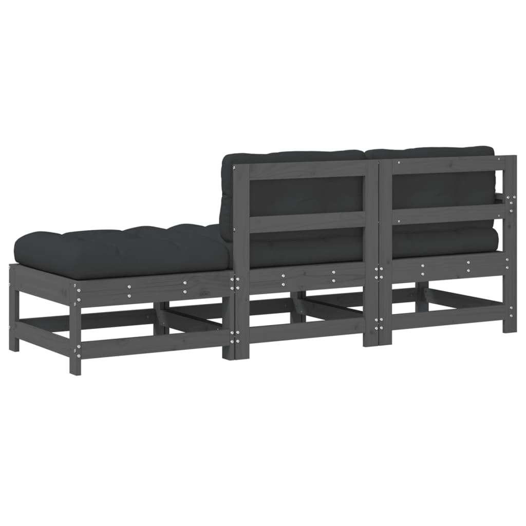 Set mobilier de grădină cu perne, 3 piese, gri, lemn masiv GartenMobel Dekor