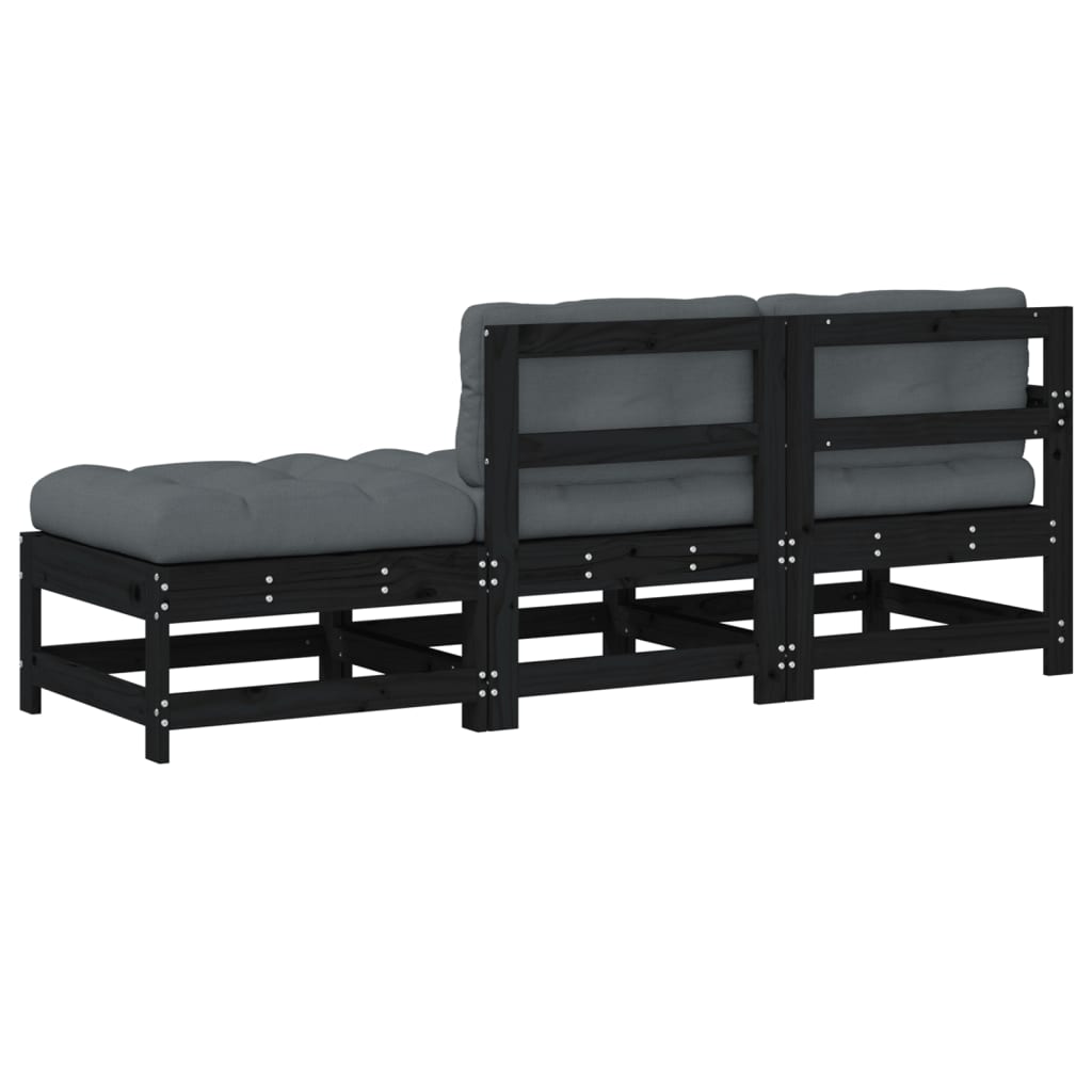 Set mobilier de grădină cu perne, 3 piese, negru, lemn masiv GartenMobel Dekor
