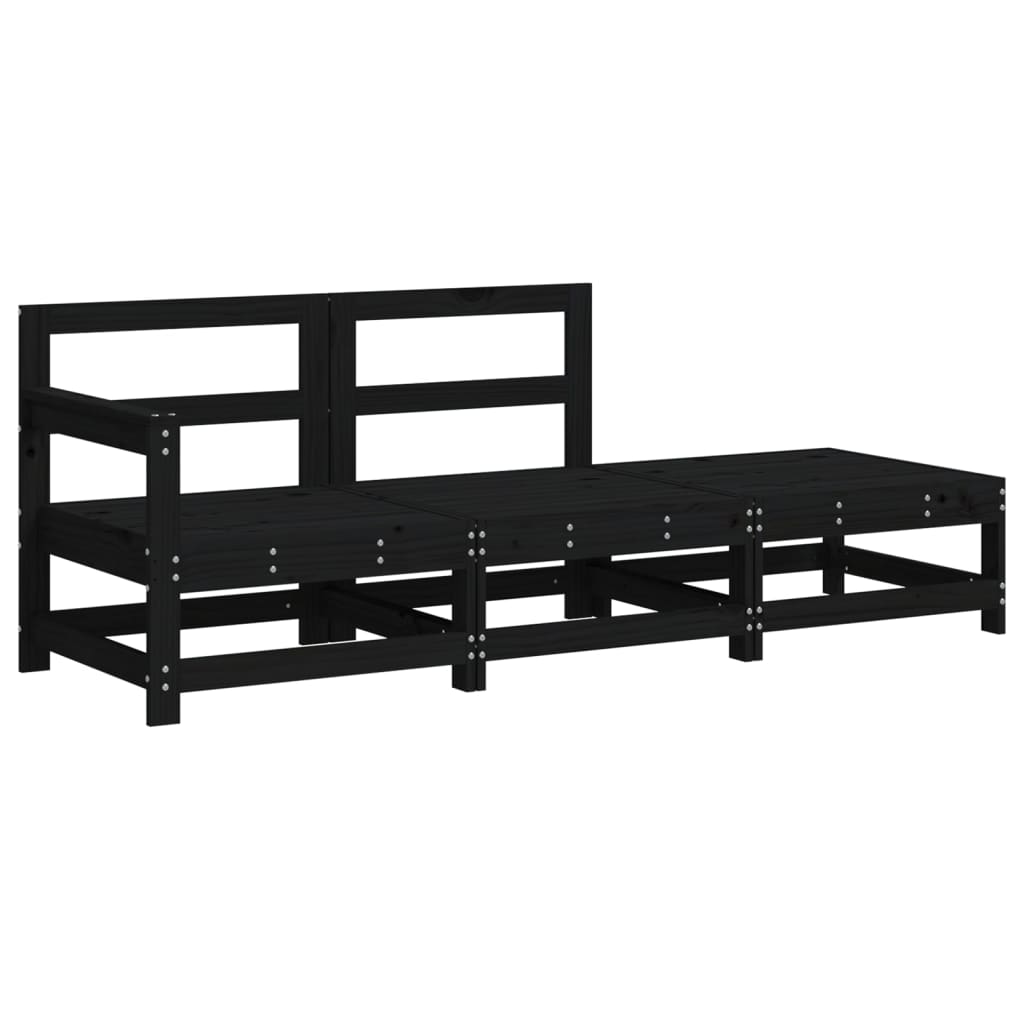 Set mobilier de grădină cu perne, 3 piese, negru, lemn masiv GartenMobel Dekor