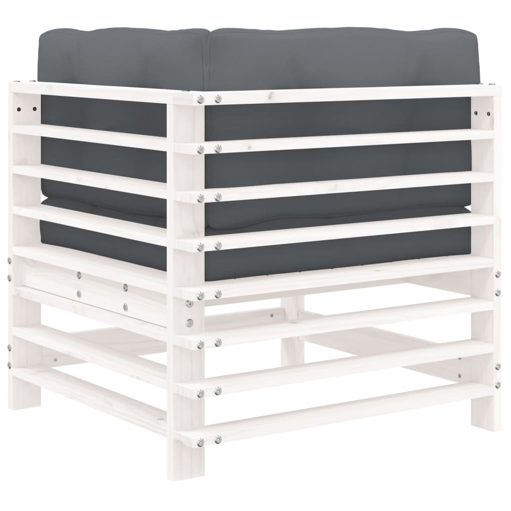 Canapea colțar cu perne, alb, lemn masiv de pin GartenMobel Dekor