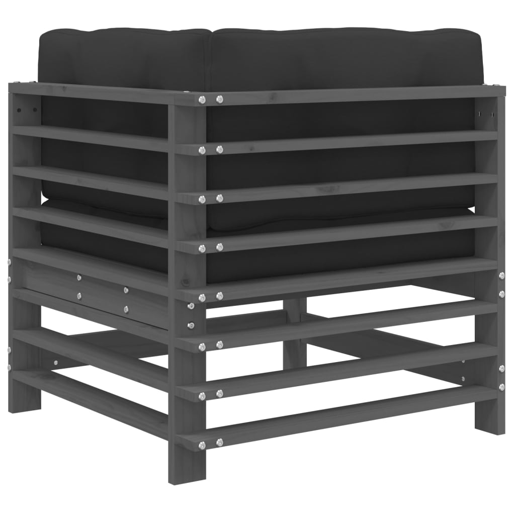 Canapea colțar cu perne, gri, lemn masiv de pin GartenMobel Dekor