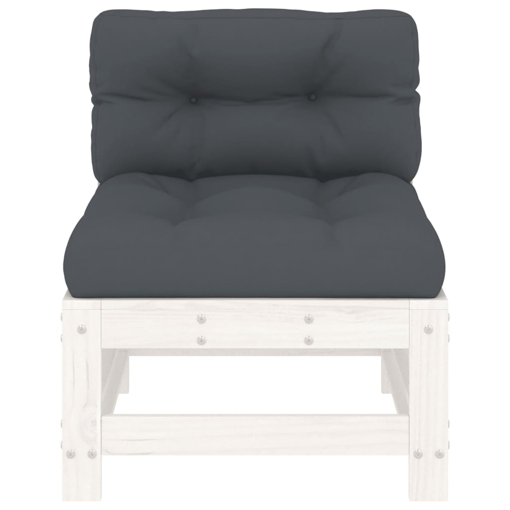 Canapea de mijloc cu perne, alb, lemn masiv de pin GartenMobel Dekor