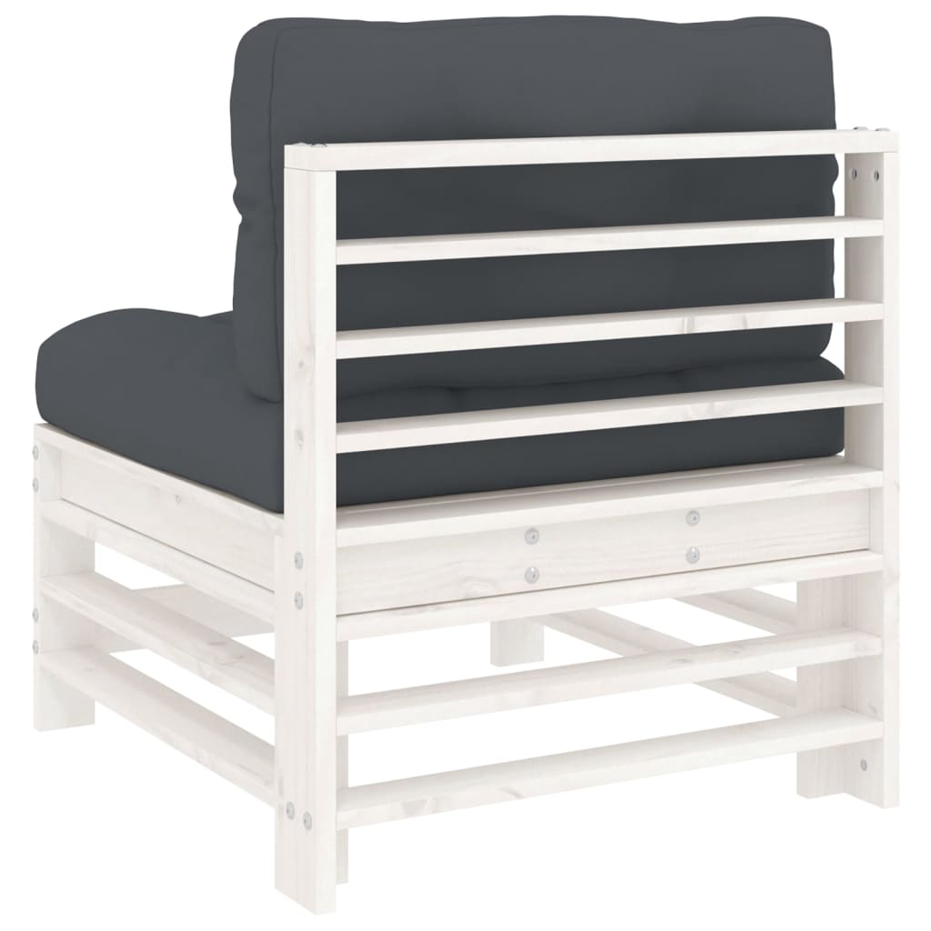 Canapea de mijloc cu perne, alb, lemn masiv de pin GartenMobel Dekor