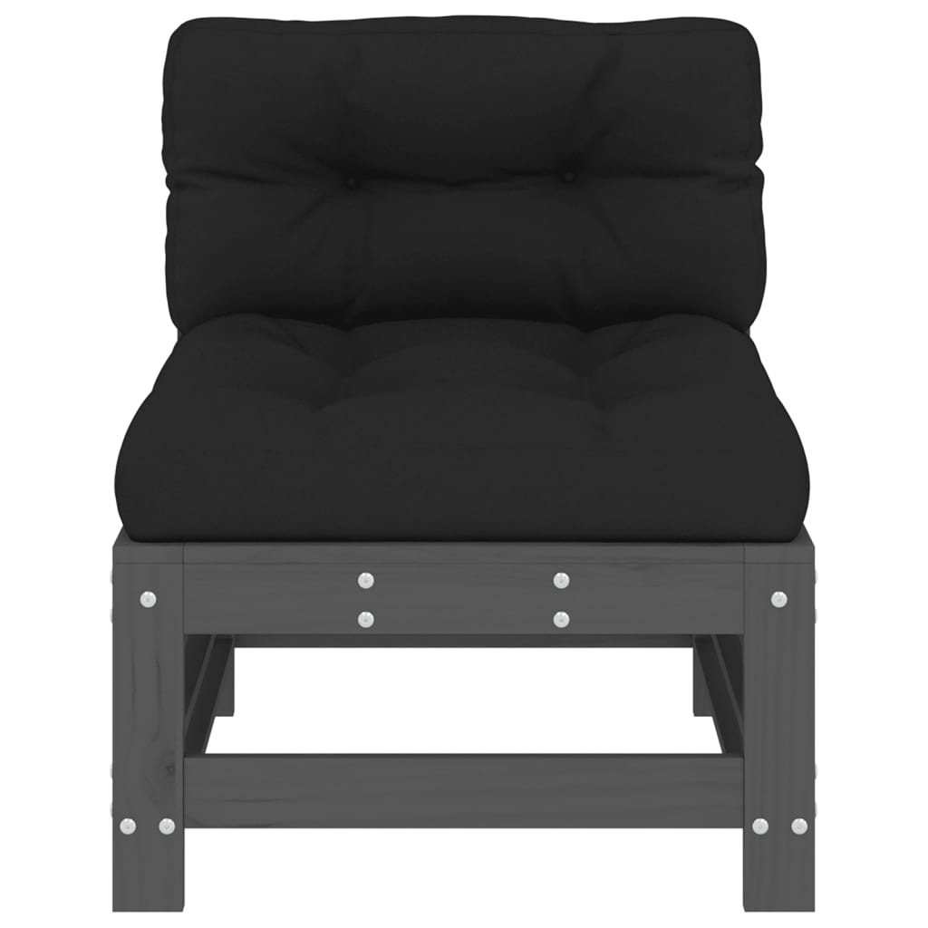 Canapea de mijloc cu perne, gri, lemn masiv de pin GartenMobel Dekor