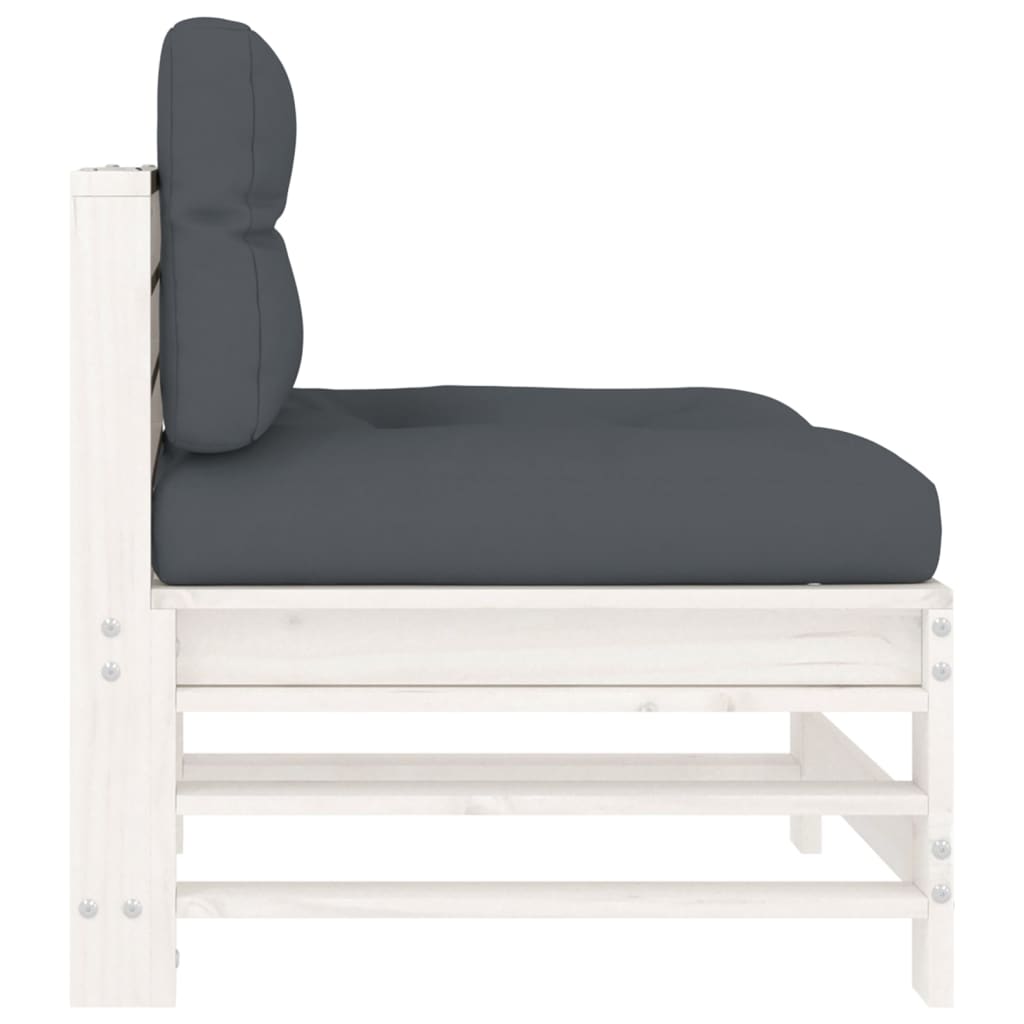 Canapele de mijloc cu perne, 2 buc., alb, lemn masiv de pin GartenMobel Dekor