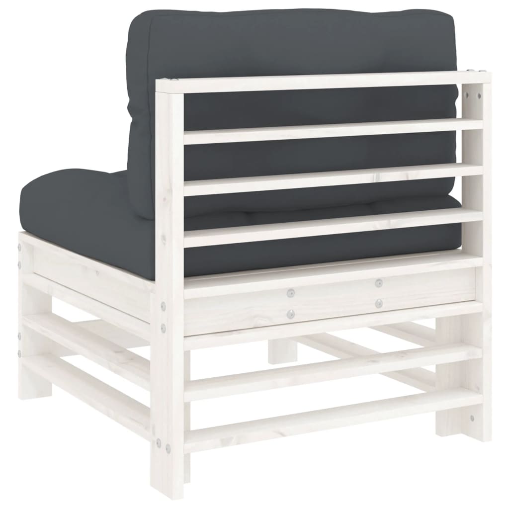 Canapele de mijloc cu perne, 2 buc., alb, lemn masiv de pin GartenMobel Dekor