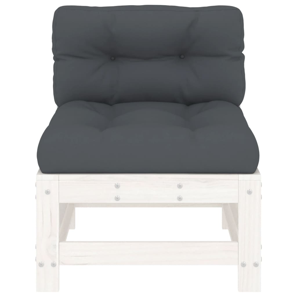 Canapele de mijloc cu perne, 2 buc., alb, lemn masiv de pin GartenMobel Dekor