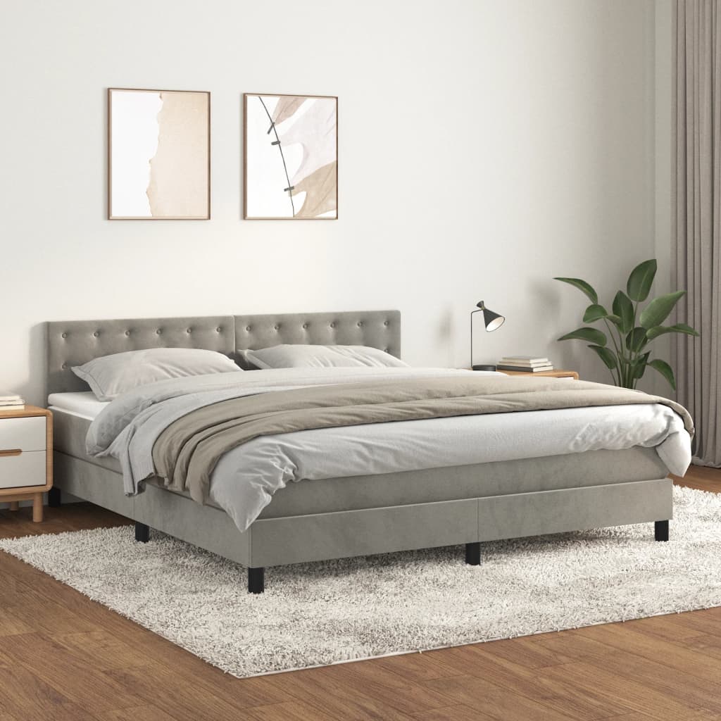 Pat box spring cu saltea, gri deschis, 180x200 cm, catifea GartenMobel Dekor
