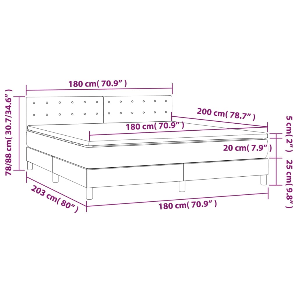 Pat box spring cu saltea, gri deschis, 180x200 cm, catifea GartenMobel Dekor