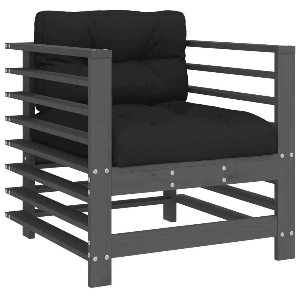 Scaune de grădină cu perne, 2 buc., gri, lemn masiv de pin GartenMobel Dekor