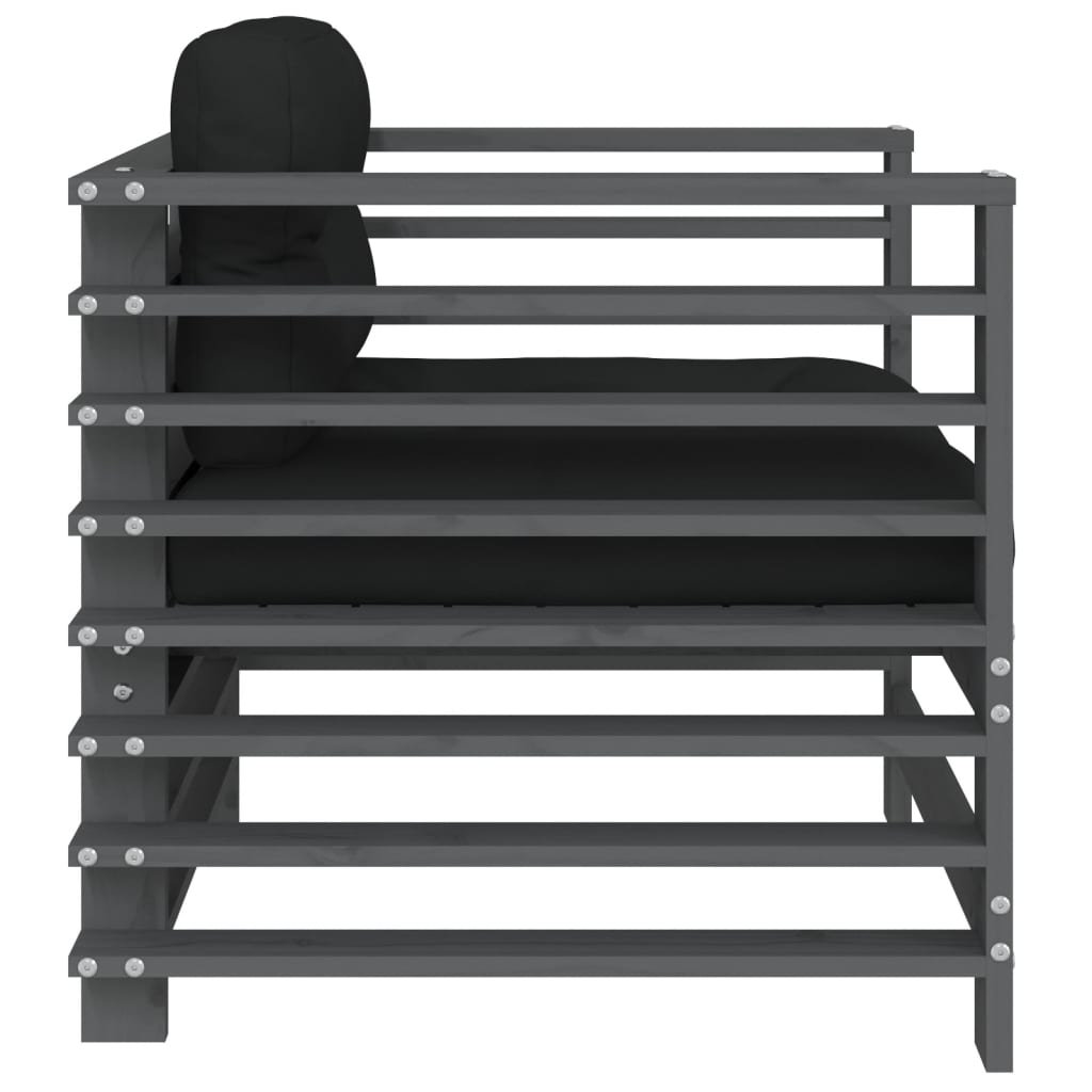 Scaune de grădină cu perne, 2 buc., gri, lemn masiv de pin GartenMobel Dekor