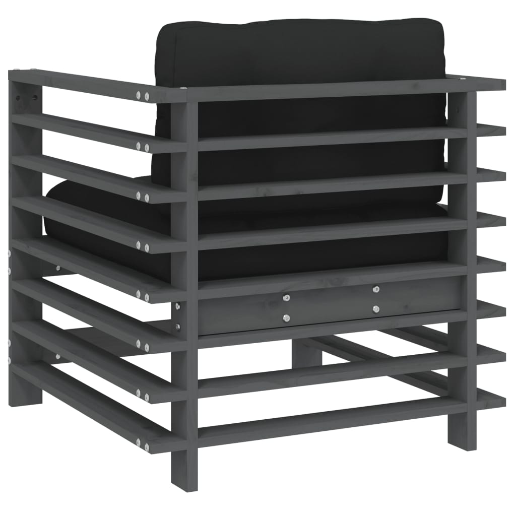 Scaune de grădină cu perne, 2 buc., gri, lemn masiv de pin GartenMobel Dekor