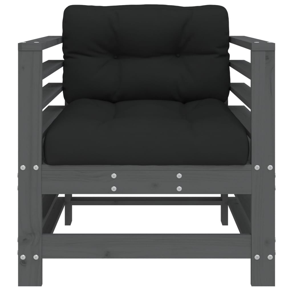 Scaune de grădină cu perne, 2 buc., gri, lemn masiv de pin GartenMobel Dekor