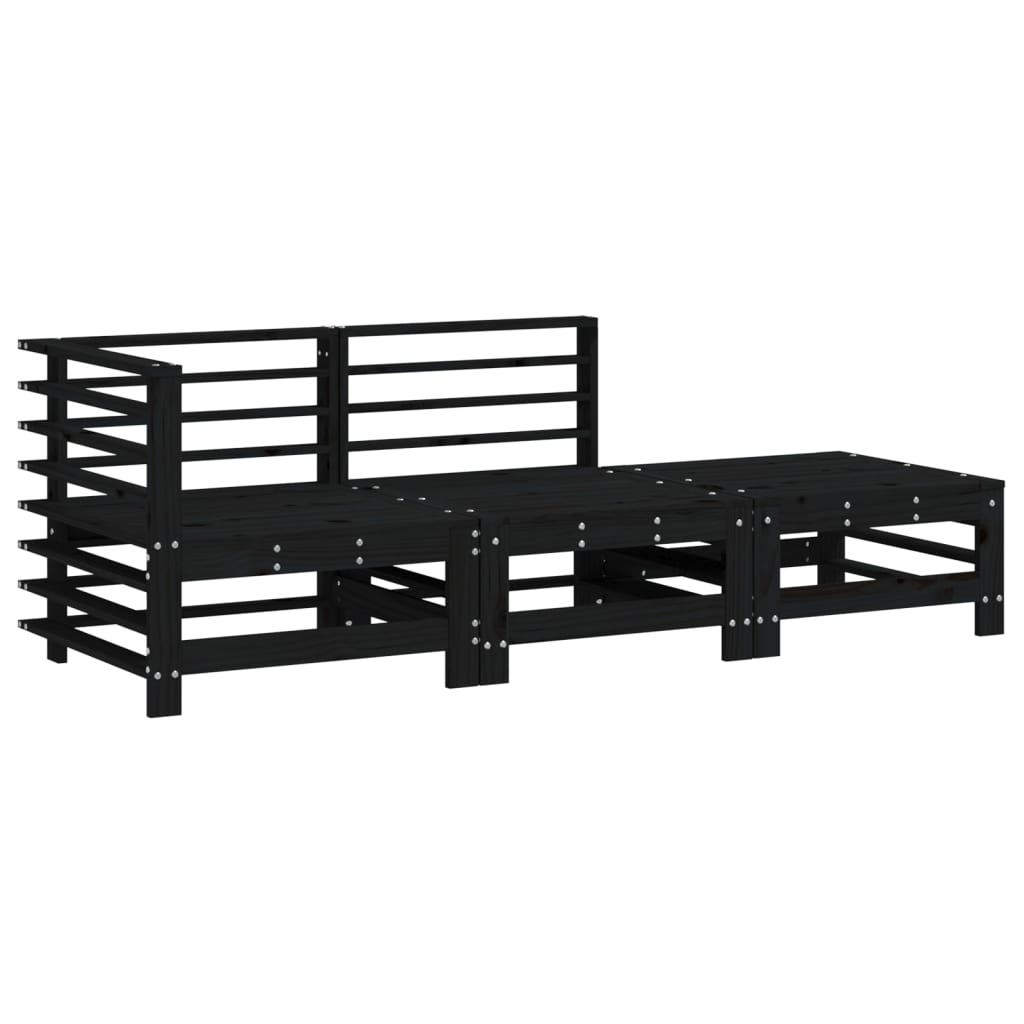 Set mobilier de grădină, 3 piese, negru, lemn masiv pin GartenMobel Dekor