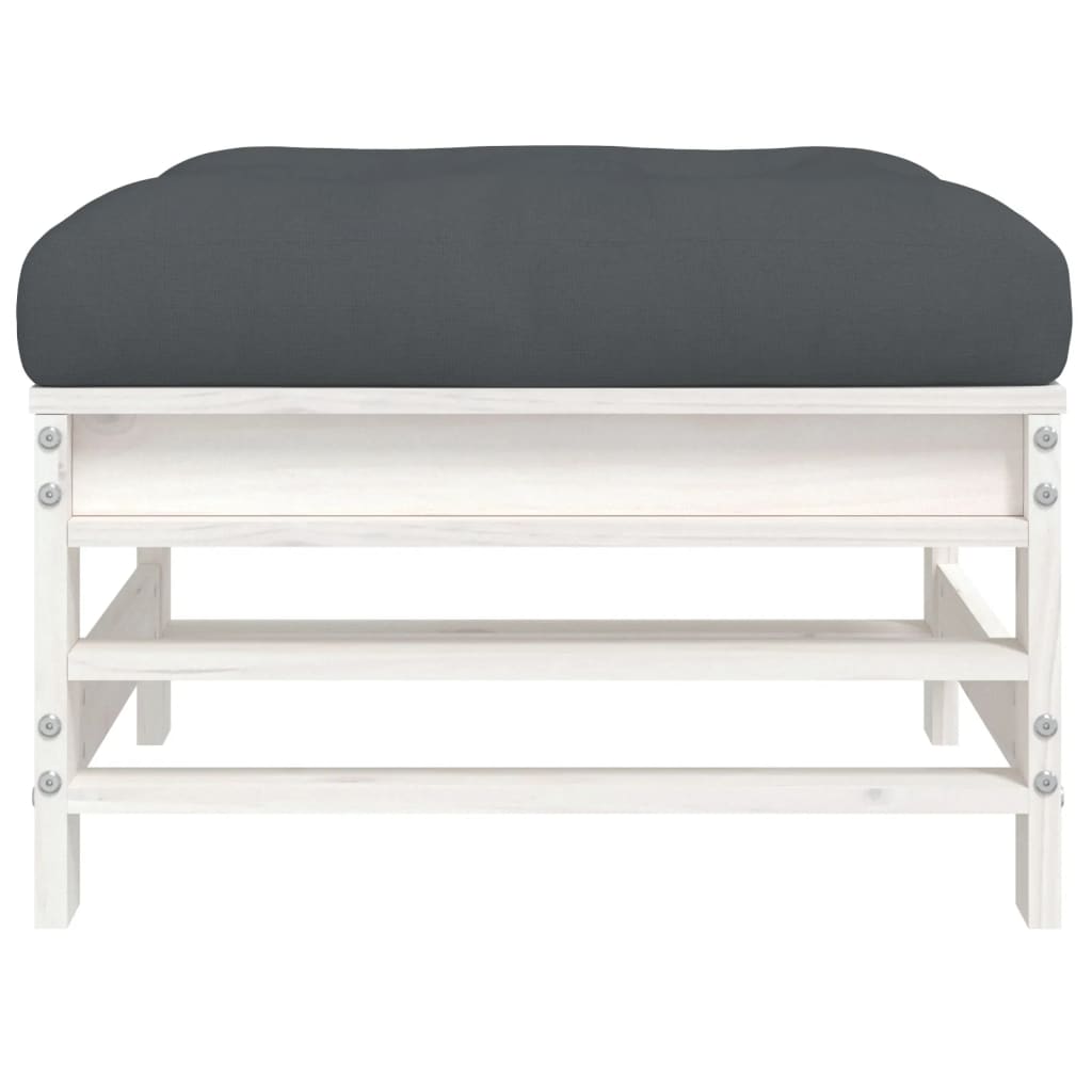 Taburet de grădină cu pernă, alb, lemn masiv de pin GartenMobel Dekor