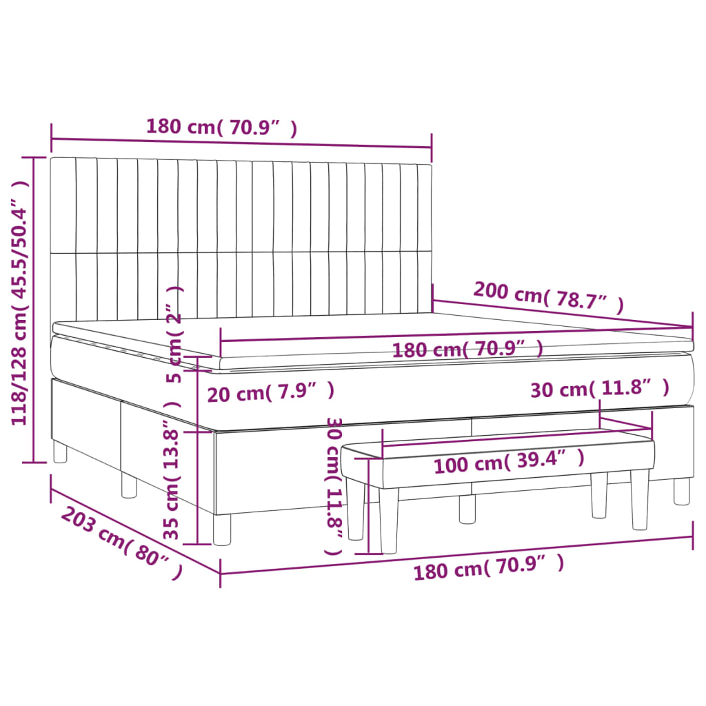 Pat box spring cu saltea, gri deschis, 180x200 cm, catifea GartenMobel Dekor