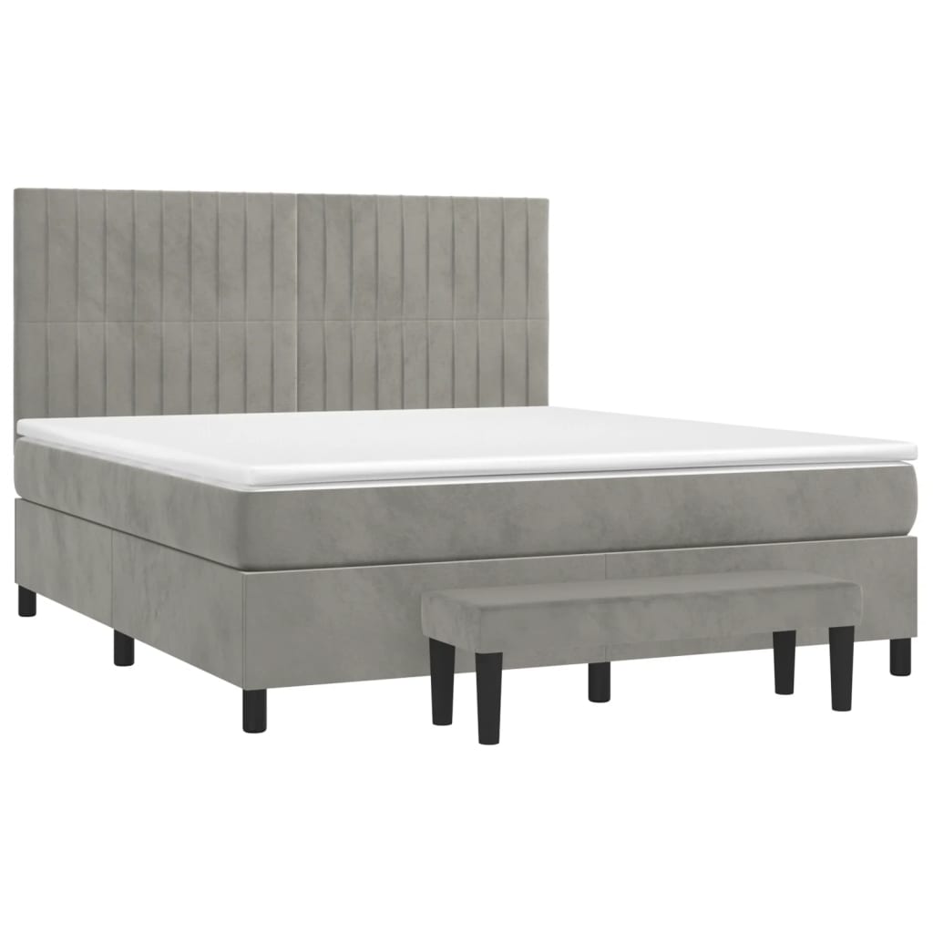 Pat box spring cu saltea, gri deschis, 180x200 cm, catifea GartenMobel Dekor