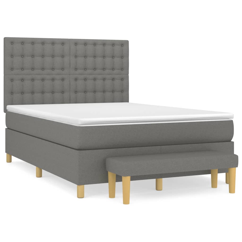 Pat box spring cu saltea, gri închis, 140x190 cm, textil GartenMobel Dekor